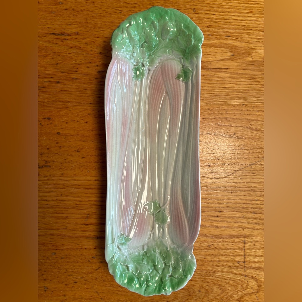 Vintage Green & Pink Celery/Rhubarb Dish By Grimwades Stoke On Trent England